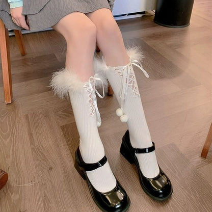 Fluffy Trim Long Socks SpreePicky