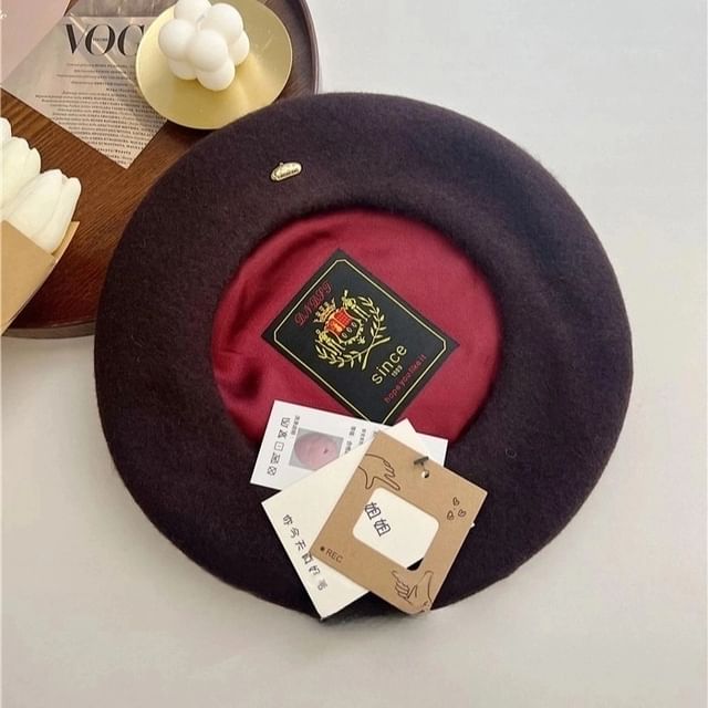 Metal Plate Wool Beret Hat SpreePicky