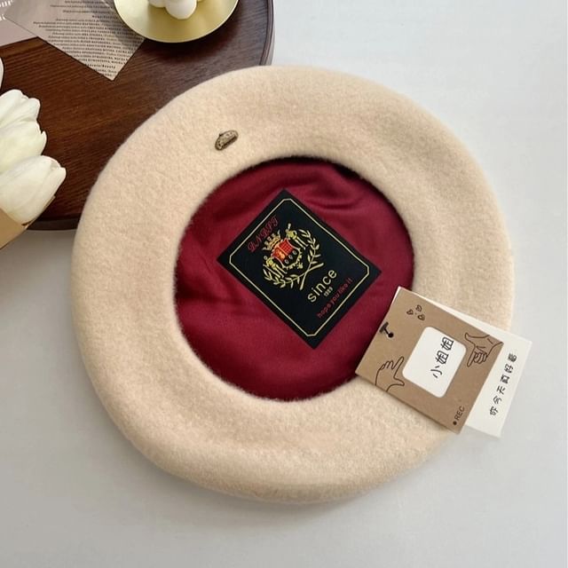 Metal Plate Wool Beret Hat SpreePicky