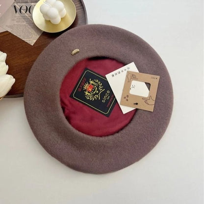 Metal Plate Wool Beret Hat SpreePicky