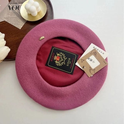 Metal Plate Wool Beret Hat SpreePicky