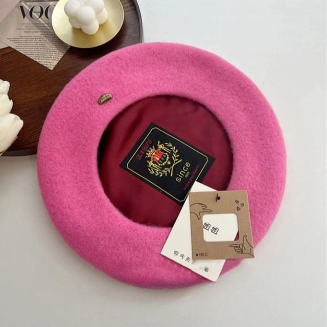 Metal Plate Wool Beret Hat SpreePicky