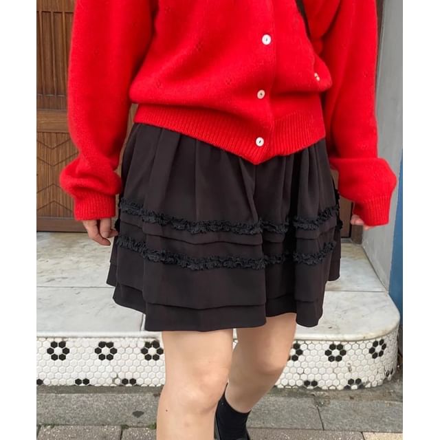 High Waist Plain Ruffled Mini A-Line Skirt SpreePicky