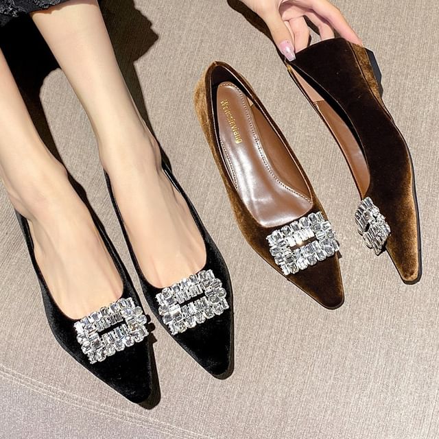 Pointed Toe Rhinestone Buckle Wedge Pumps SpreePicky