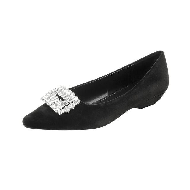 Pointed Toe Rhinestone Buckle Wedge Pumps SpreePicky