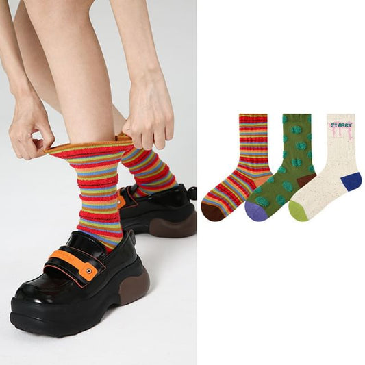 Set Of 3 Pairs: Print Crew Socks SpreePicky