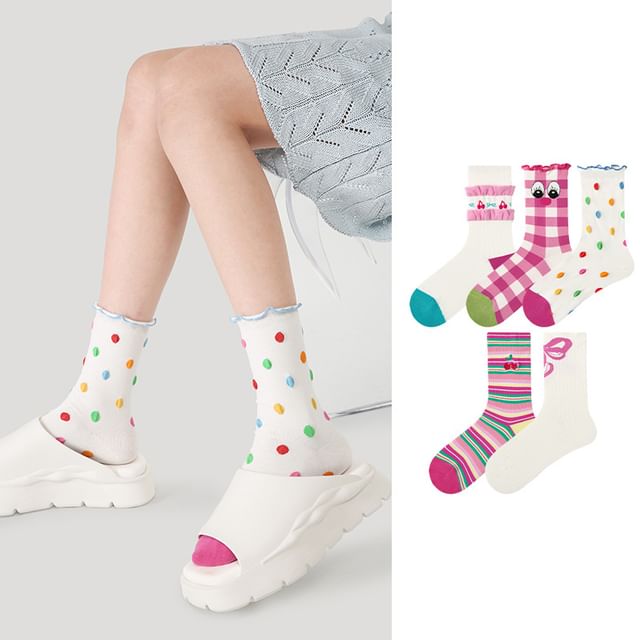 Set Of 5 Pairs: Pattern Crew Socks SpreePicky