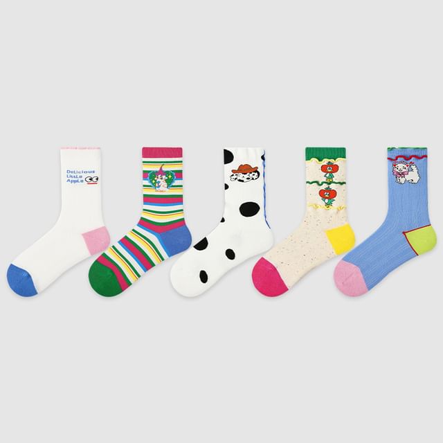 Set Of 5 Pairs: Pattern Crew Socks SpreePicky