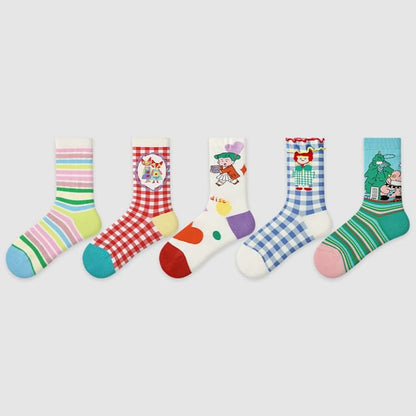 Set Of 5 Pairs: Pattern Crew Socks SpreePicky