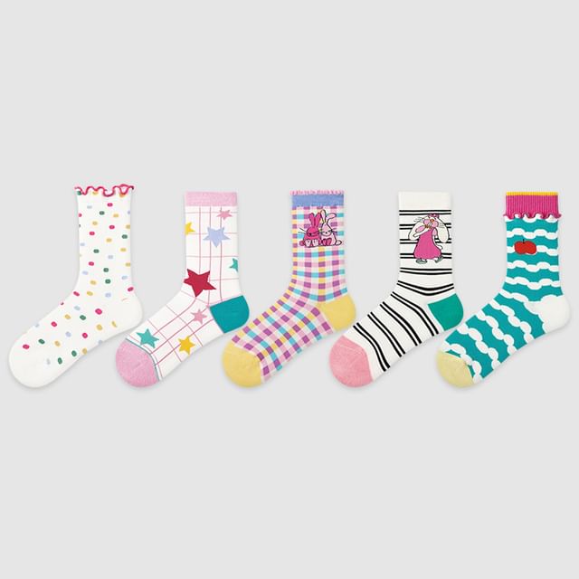 Set Of 5 Pairs: Pattern Crew Socks SpreePicky