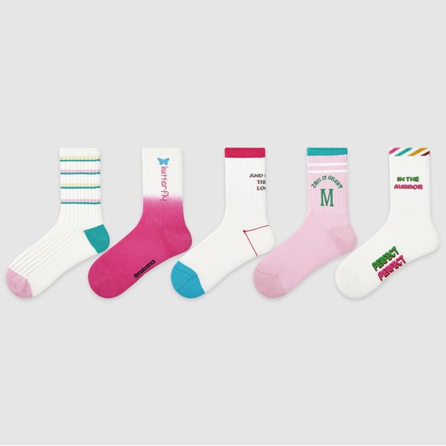 Set Of 5 Pairs: Pattern Crew Socks SpreePicky