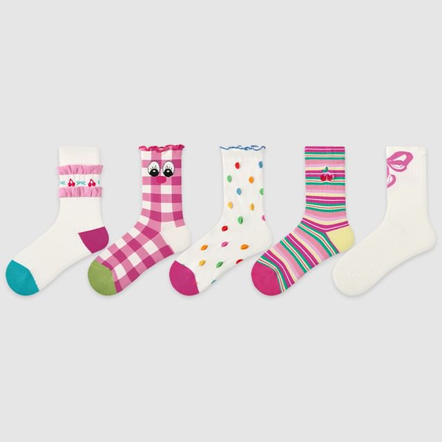 Set Of 5 Pairs: Pattern Crew Socks SpreePicky