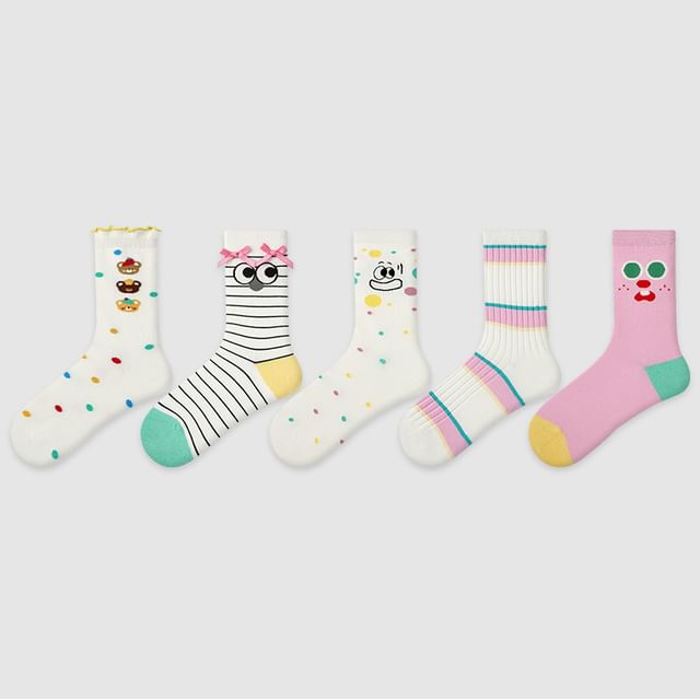 Set Of 5 Pairs: Pattern Crew Socks SpreePicky