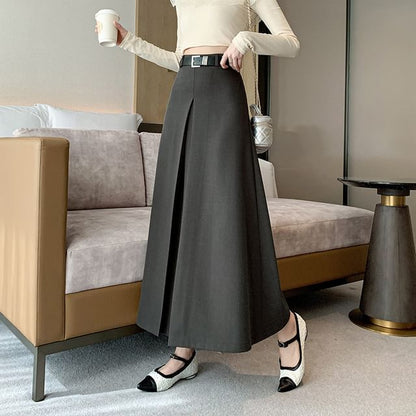 High Waist Plain Pleated Maxi A-Line Skirt SpreePicky