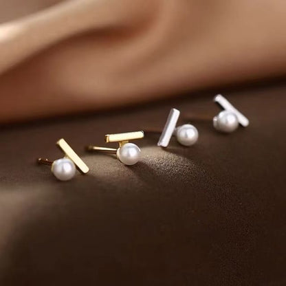 Faux Pearl Sterling Silver Bar Stud Earring SpreePicky