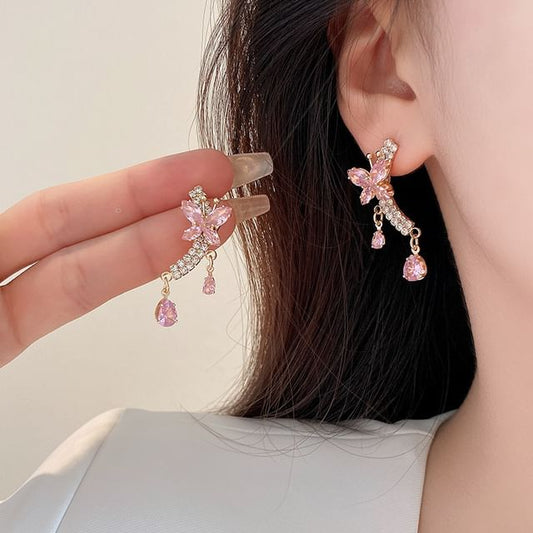 Rhinestone Butterfly Drop Earring SpreePicky