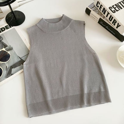 Mock Neck Plain Knit Tank Top mySite