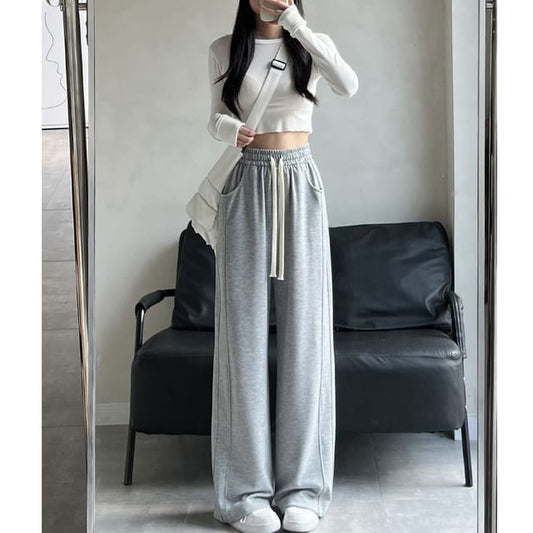 High Rise Wide Leg Plain Sweatpants SpreePicky