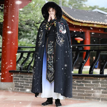 Embroidered Hanfu Top / High Waist Gradient Maxi Skirt / Hooded Fluffy Trim Cloak / Set SpreePicky