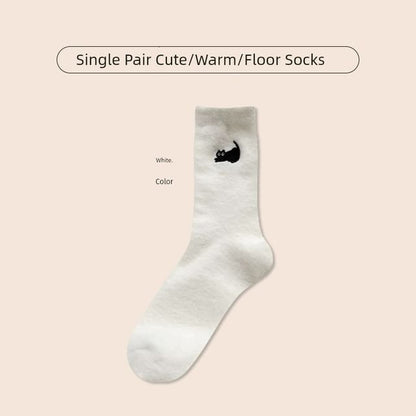 Cat Embroidered Fleece Short Socks / Set SpreePicky