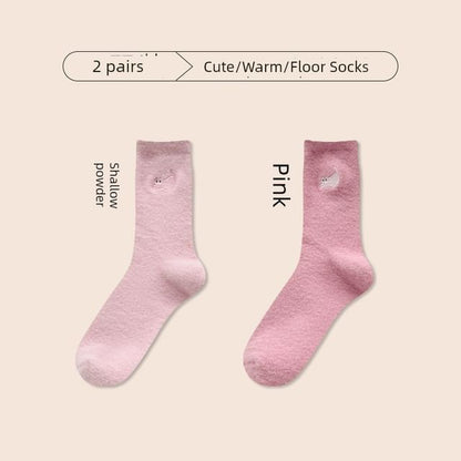 Cat Embroidered Fleece Short Socks / Set SpreePicky