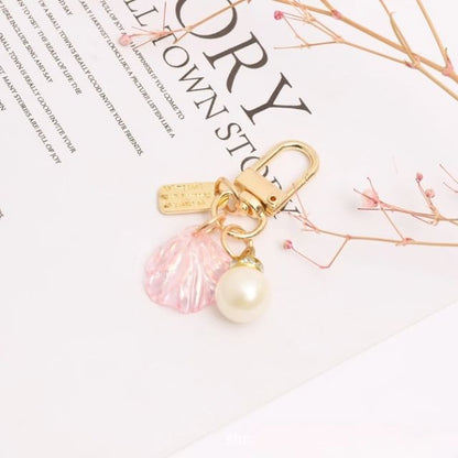 Faux Pearl Shell Acrylic Bag Charm Keyring SpreePicky