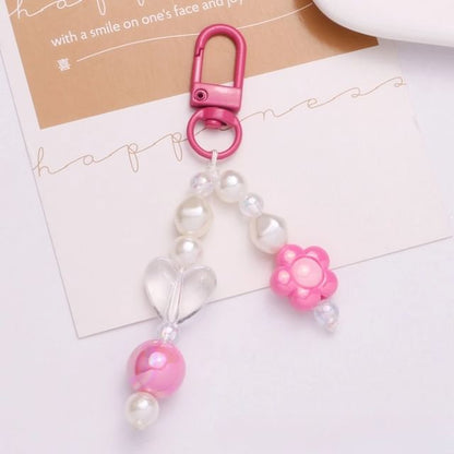 Floral Faux Pearl Bag Charm Keyring SpreePicky