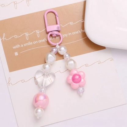 Floral Faux Pearl Bag Charm Keyring SpreePicky