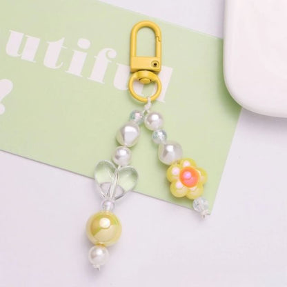 Floral Faux Pearl Bag Charm Keyring SpreePicky