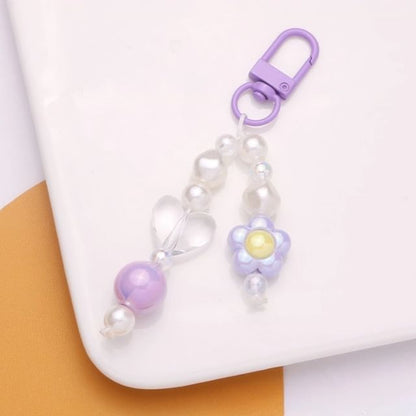 Floral Faux Pearl Bag Charm Keyring SpreePicky