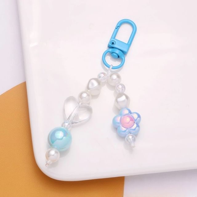 Floral Faux Pearl Bag Charm Keyring SpreePicky