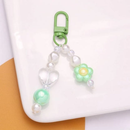 Floral Faux Pearl Bag Charm Keyring SpreePicky