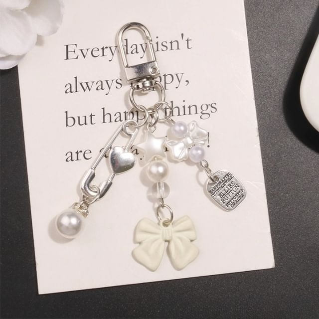 Bow Faux Pearl Acrylic Alloy Bag Charm Keyring (Various Designs) SpreePicky