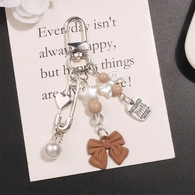 Bow Faux Pearl Acrylic Alloy Bag Charm Keyring (Various Designs) SpreePicky