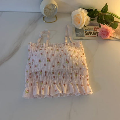 Floral Print Smocked Ruffled Camisole Top SpreePicky