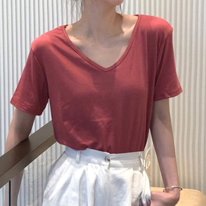 Short-Sleeve V-Neck Plain T-Shirt SpreePicky