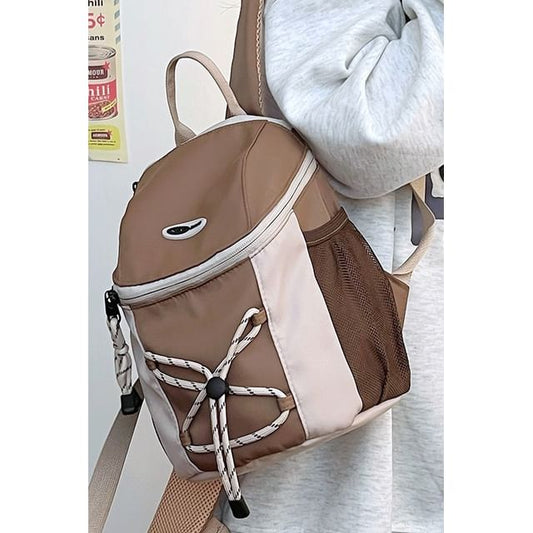 Color Block Drawstring Nylon Backpack mySite