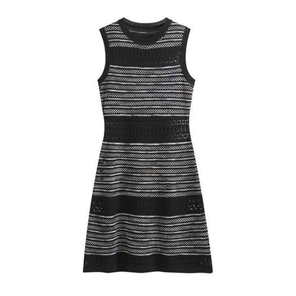 Sleeveless Round Neck Patterned Knit Mini A SpreePicky