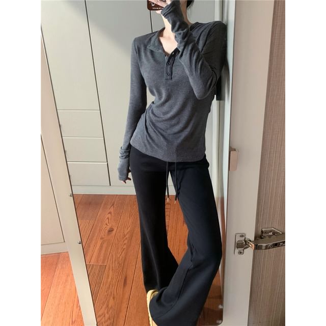 Drawstring Waist Plain Flared Sweatpants SpreePicky