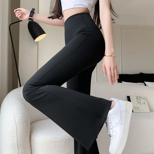 High Waist Plain Bootcut Pants SpreePicky