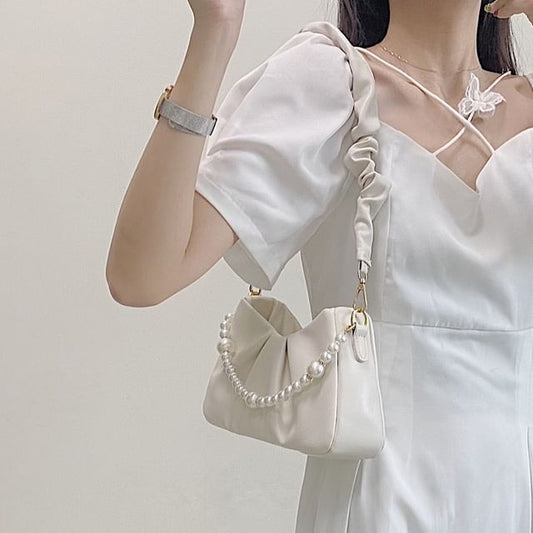 Faux Pearl Strap Shirred Shoulder Bag / Sash / Set mySite