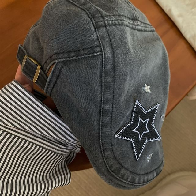 Star Applique Flat Cap SpreePicky