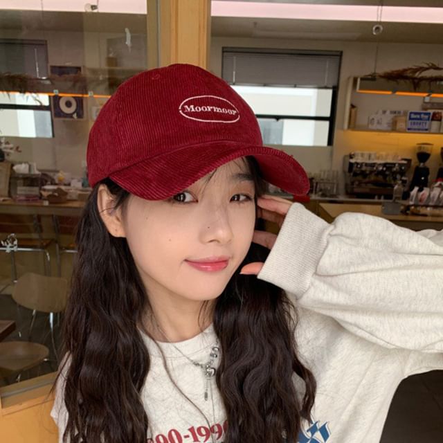 Lettering Embroidered Corduroy Baseball Cap SpreePicky