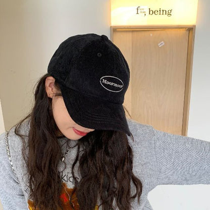 Lettering Embroidered Corduroy Baseball Cap SpreePicky