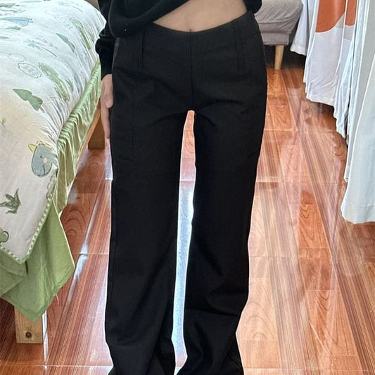 Low Rise Plain Wide Leg Dress Pants SpreePicky