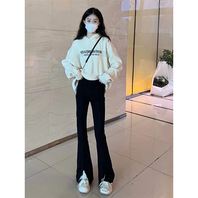 High Waist Plain Slit Flared Dress Pants SpreePicky