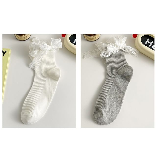 Plain Lace Ruffle Bow Socks / Set SpreePicky