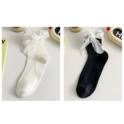 Plain Lace Ruffle Bow Socks / Set SpreePicky