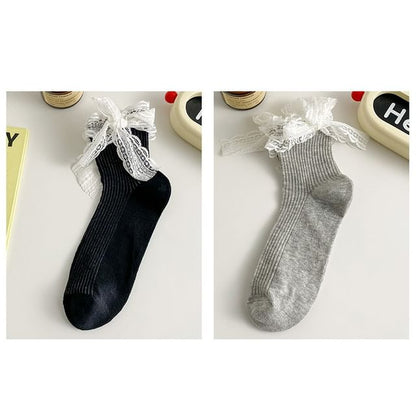 Plain Lace Ruffle Bow Socks / Set SpreePicky