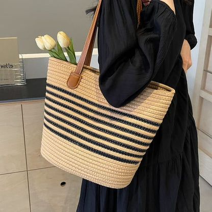 Striped Woven Tote Bag SpreePicky